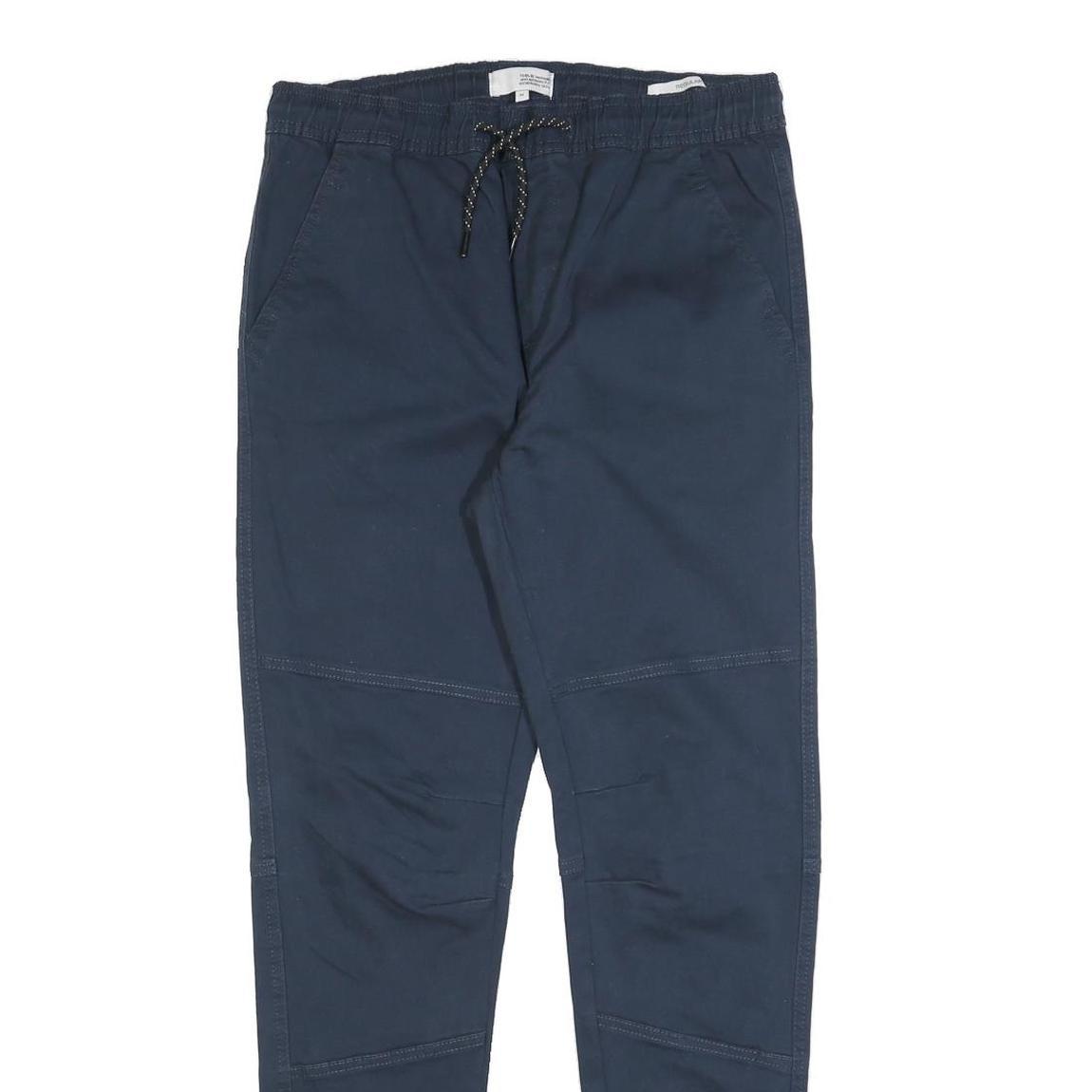 ISOLD Mens Slim Navy Blue Drawstring Cotton Blend Trousers W30 L30 Casual