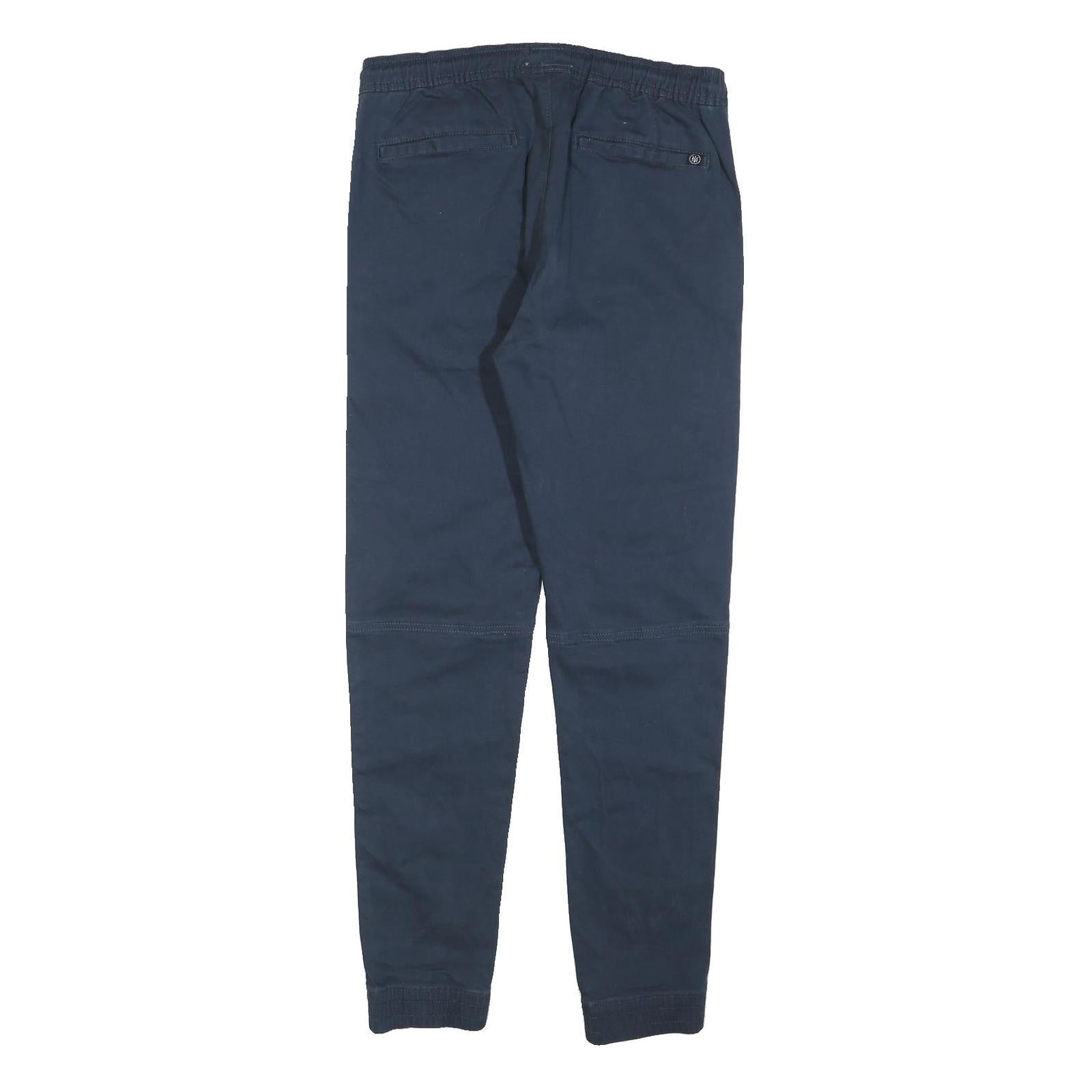 ISOLD Mens Slim Navy Blue Drawstring Cotton Blend Trousers W30 L30 Casual