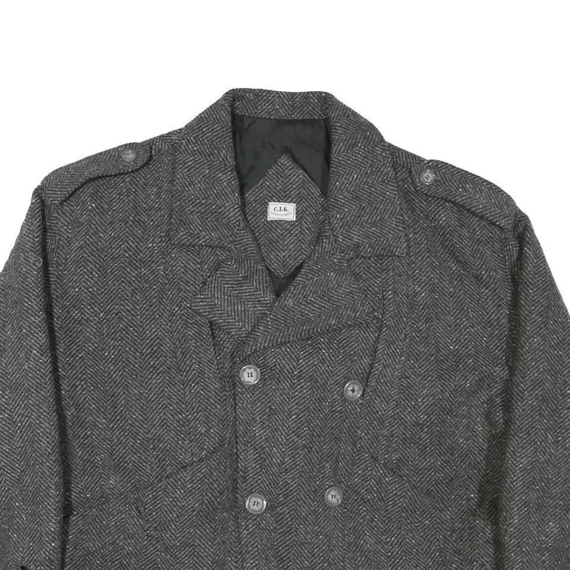 C.I.G Mens Grey Herringbone Double Breasted Jacket L Cotton Blend Button Closure