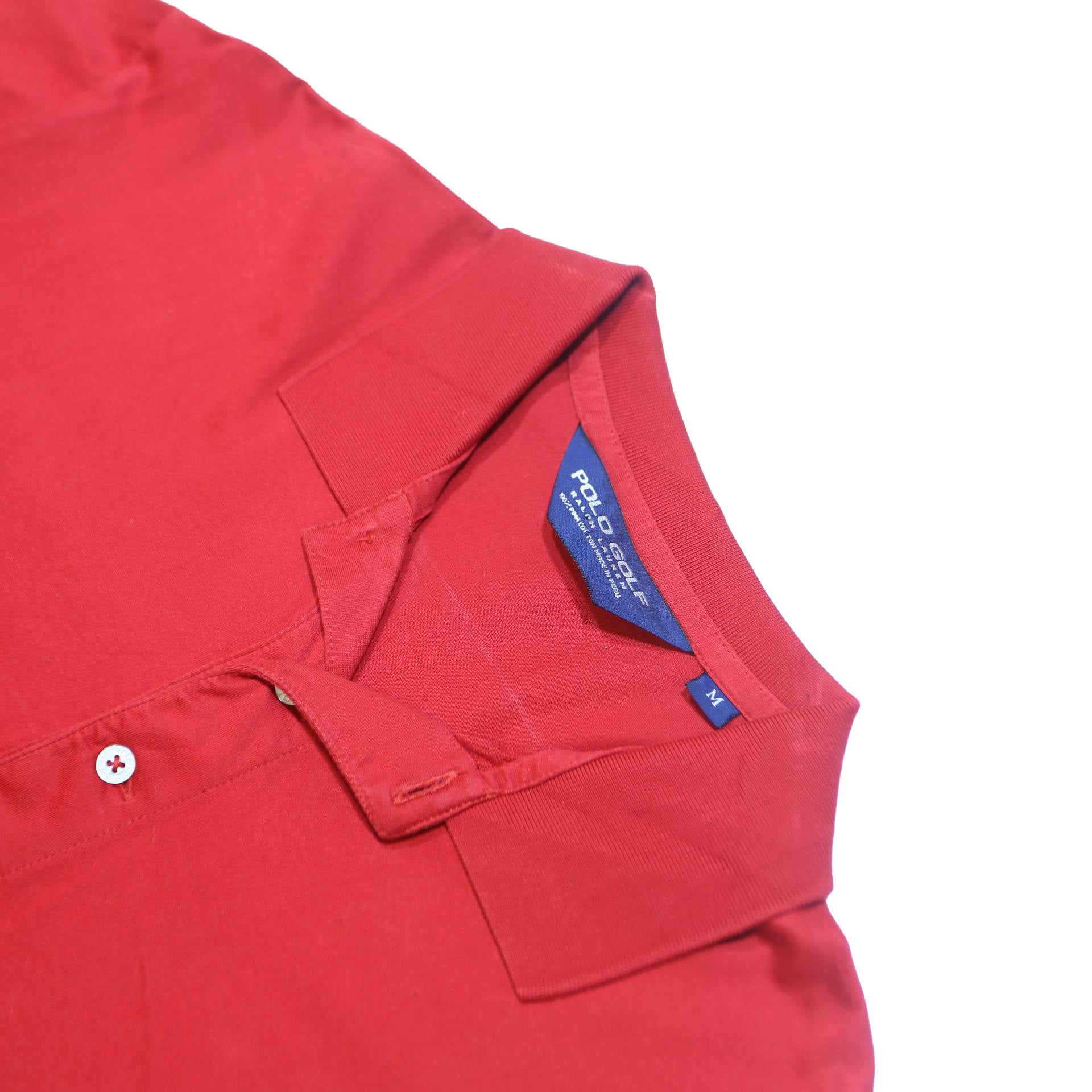POLO RALPH LAUREN Mens Red Polo Short Sleeve Plain M Cotton Blend Casual Shirt