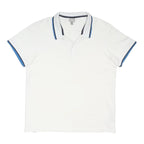 BENCH Mens White & Blue Short Sleeve Polo Shirt M Cotton Blend Casual