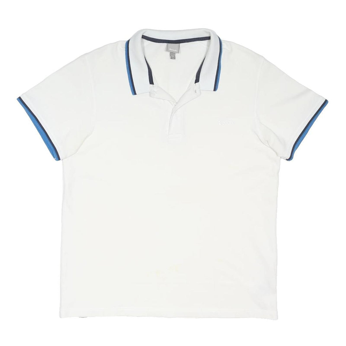BENCH Mens White & Blue Short Sleeve Polo Shirt M Cotton Blend Casual