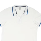 BENCH Mens White & Blue Short Sleeve Polo Shirt M Cotton Blend Casual
