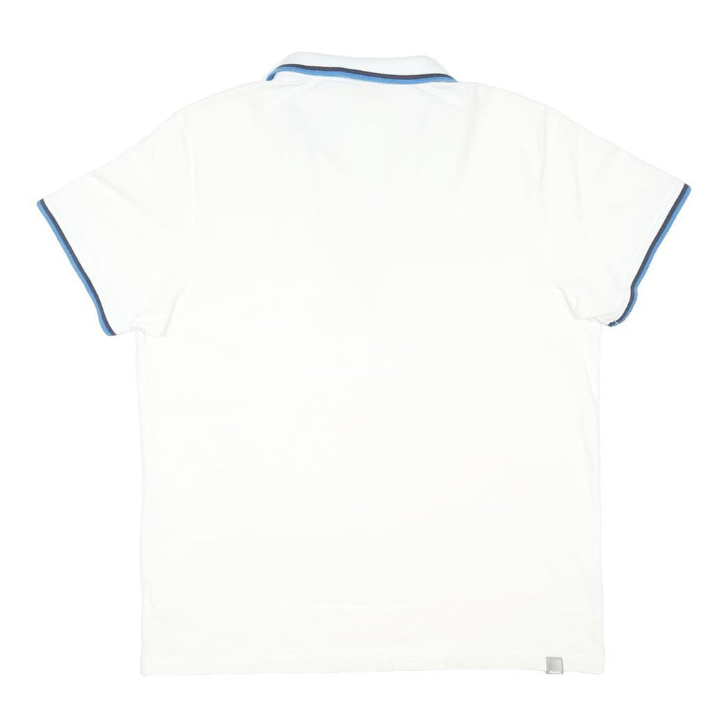 BENCH Mens White & Blue Short Sleeve Polo Shirt M Cotton Blend Casual