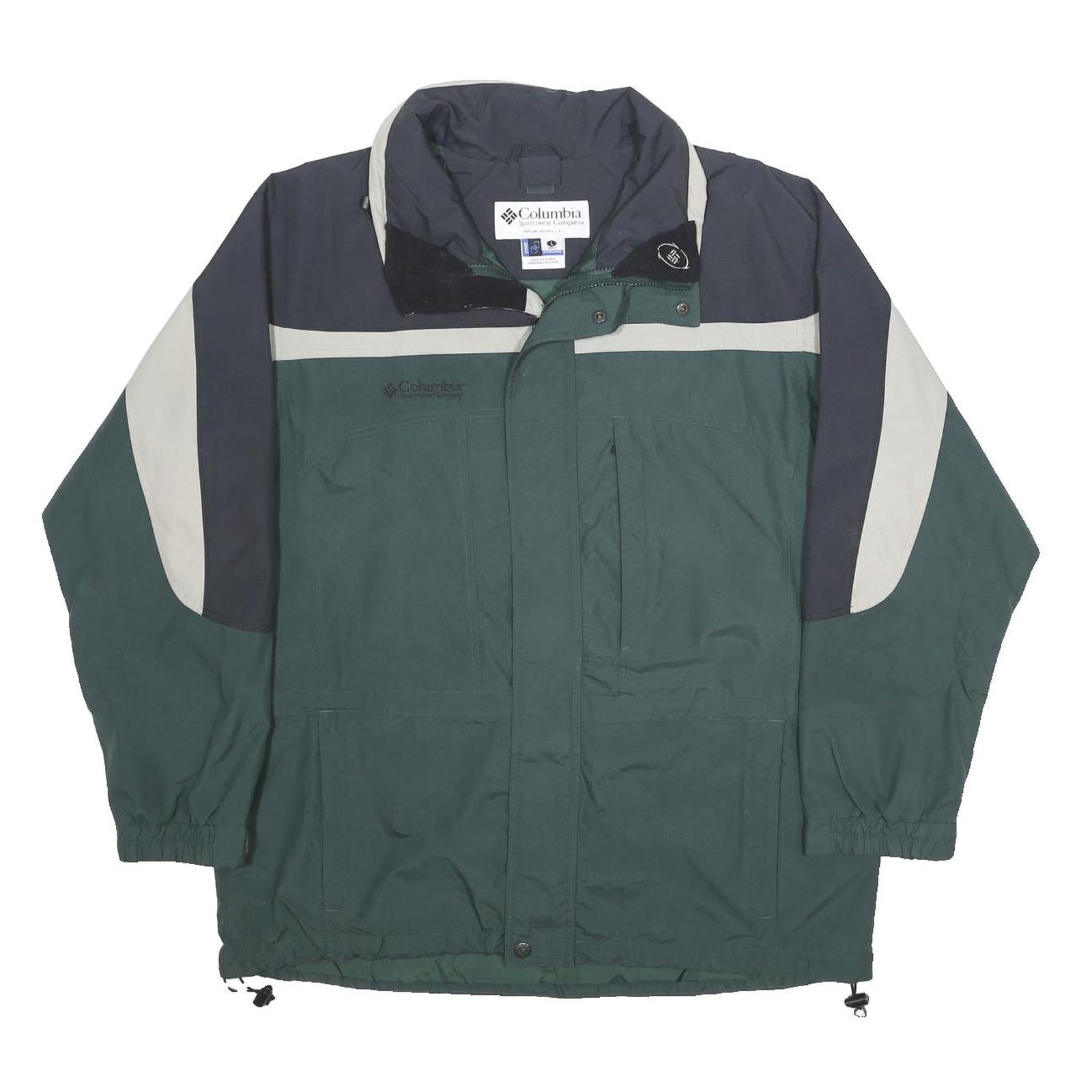 COLUMBIA Mens Green & Grey Outdoor Nylon Zip Jacket L