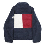 TOMMY HILFIGER Womens Navy Blue Red White Teddy Fleece Jacket M Polyester Zip