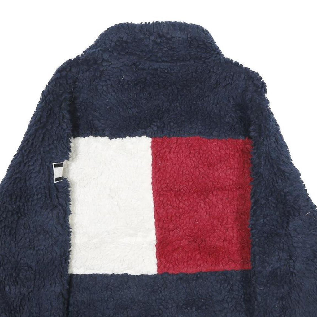 TOMMY HILFIGER Womens Navy Blue Red White Teddy Fleece Jacket M Polyester Zip