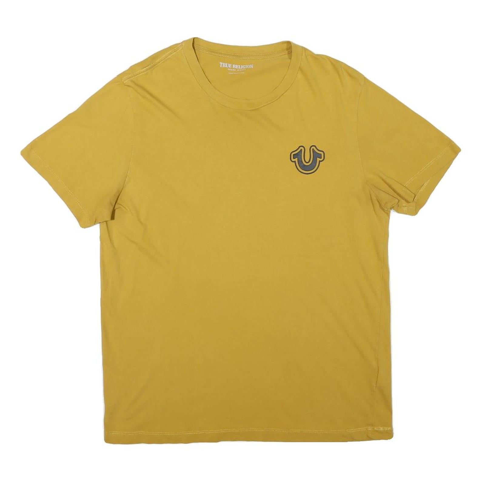 TRUE RELIGION Mens Yellow Graphic T-Shirt L Short Sleeve Crew Neck