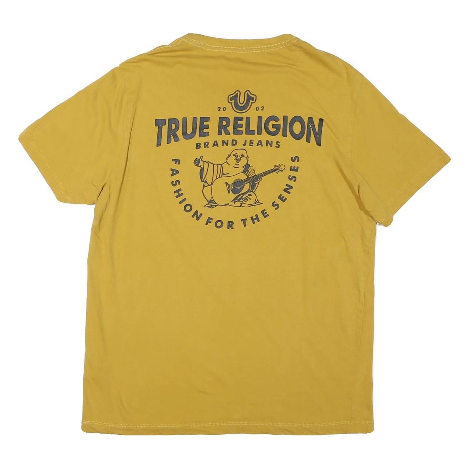 TRUE RELIGION Mens Yellow Graphic T-Shirt L Short Sleeve Crew Neck
