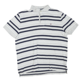 TOMMY HILFIGER Mens Grey & Navy Striped Short Sleeve Polo Shirt M Cotton Blend