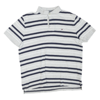TOMMY HILFIGER Mens Grey & Navy Striped Short Sleeve Polo Shirt M Cotton Blend