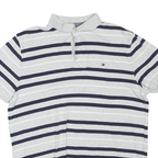 TOMMY HILFIGER Mens Grey & Navy Striped Short Sleeve Polo Shirt M Cotton Blend