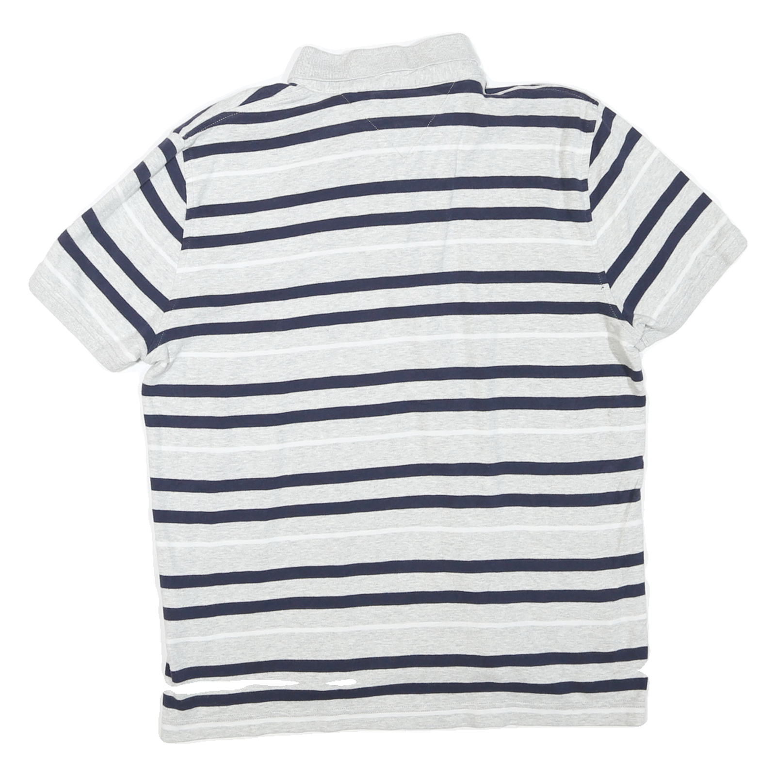 TOMMY HILFIGER Mens Grey & Navy Striped Short Sleeve Polo Shirt M Cotton Blend