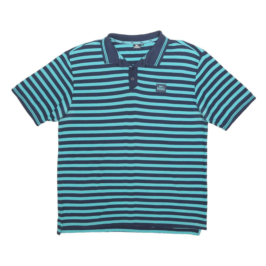 LONSDALE Mens Blue & Navy Stripe Short Sleeve Polo Shirt XL Cotton Blend