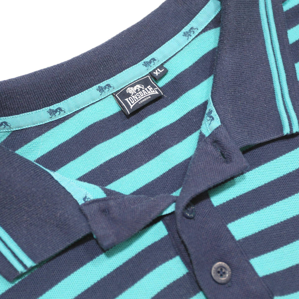 LONSDALE Mens Blue & Navy Stripe Short Sleeve Polo Shirt XL Cotton Blend