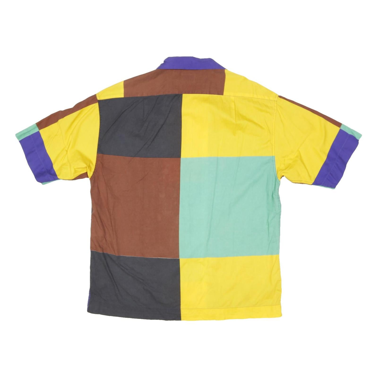 PAUL SMITH Mens Yellow Brown Blue Colourblock Shirt M Cotton Blend Relaxed Fit