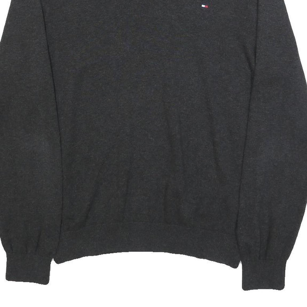 TOMMY HILFIGER Mens Black Plain V-Neck Basic Knit M Cotton Jumper Classic Fit