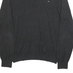 TOMMY HILFIGER Mens Black Plain V-Neck Basic Knit M Cotton Jumper Classic Fit