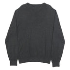 TOMMY HILFIGER Mens Black Plain V-Neck Basic Knit M Cotton Jumper Classic Fit