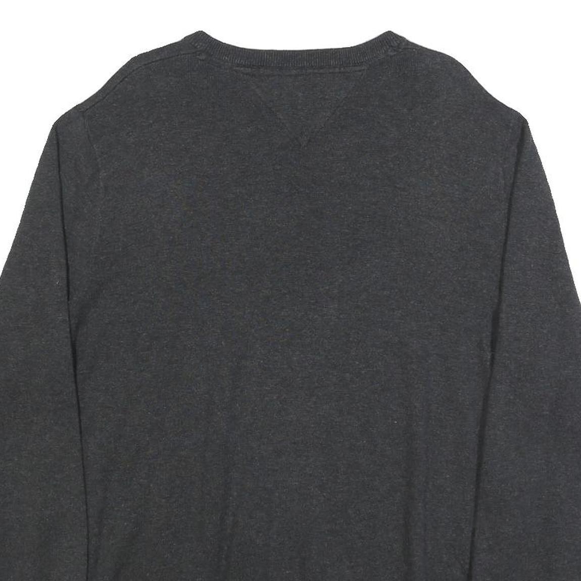 TOMMY HILFIGER Mens Black Plain V-Neck Basic Knit M Cotton Jumper Classic Fit