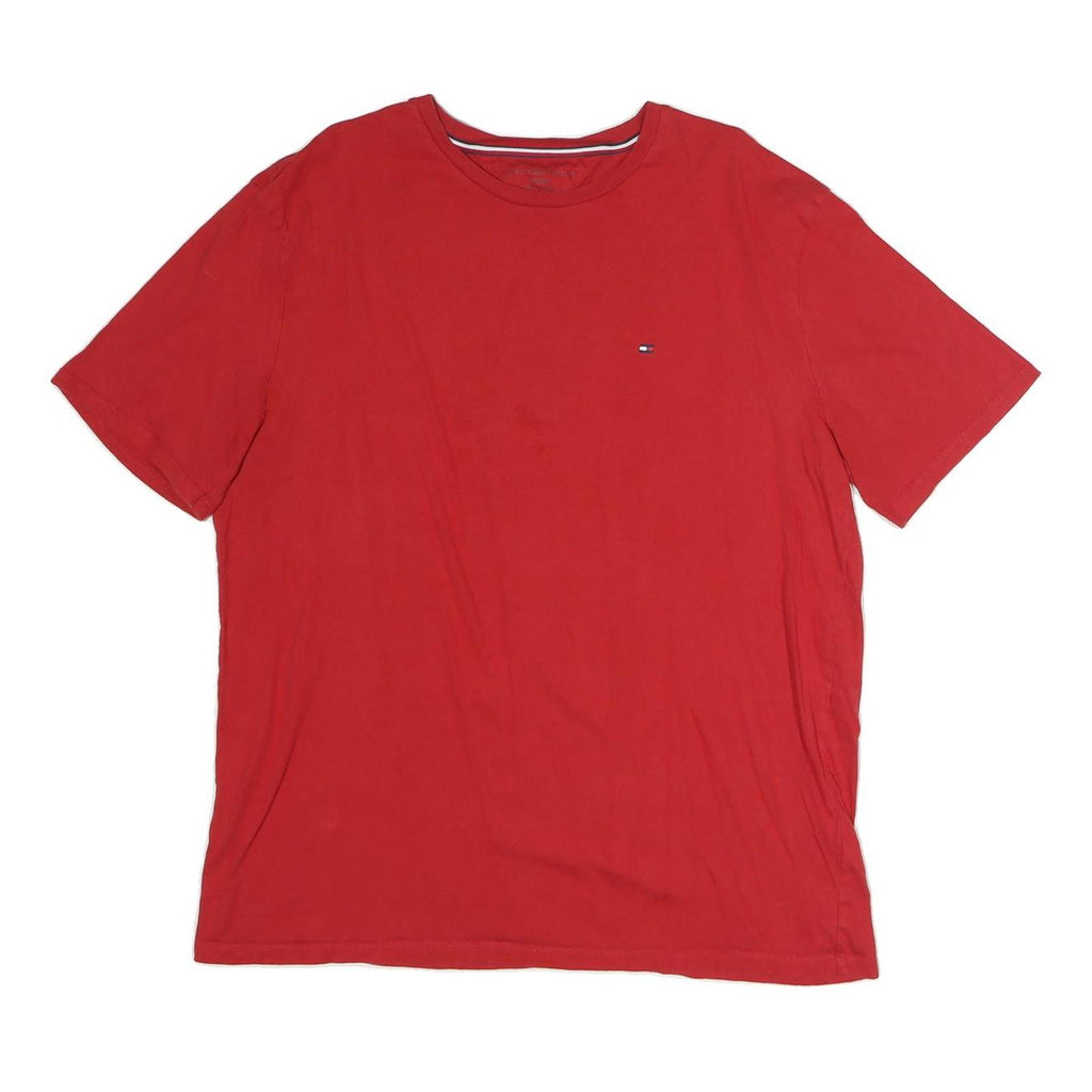 TOMMY HILFIGER Mens Red Crew Neck Short Sleeve T-Shirt XL Cotton Slim Fit