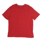 TOMMY HILFIGER Mens Red Crew Neck Short Sleeve T-Shirt XL Cotton Slim Fit