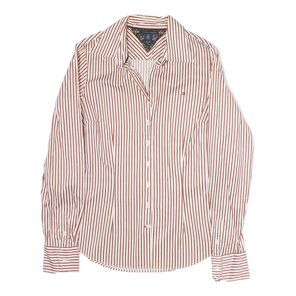 TOMMY HILFIGER Womens Red & White Striped Shirt S Button Cotton Classic Fit