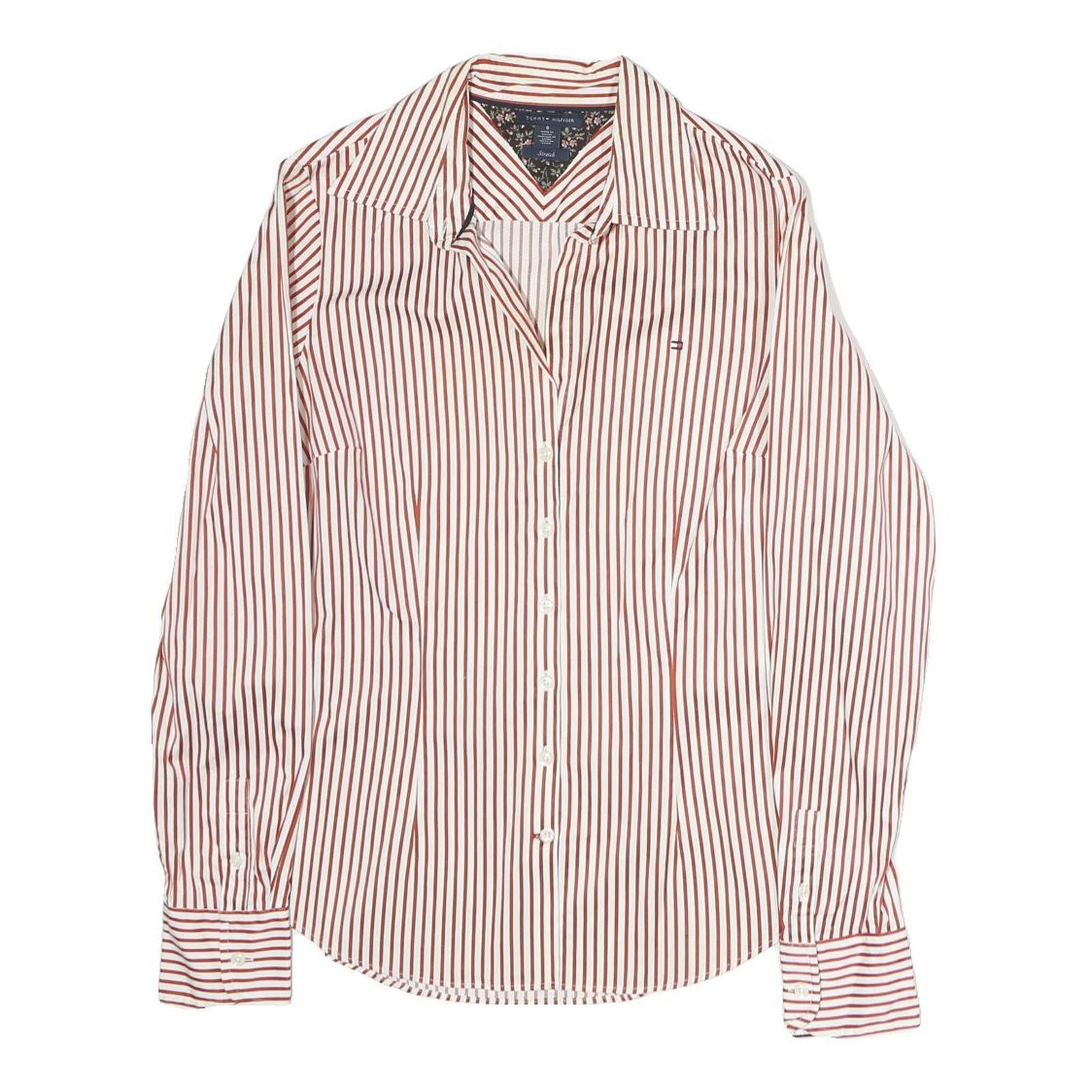 TOMMY HILFIGER Womens Red & White Striped Shirt S Button Cotton Classic Fit