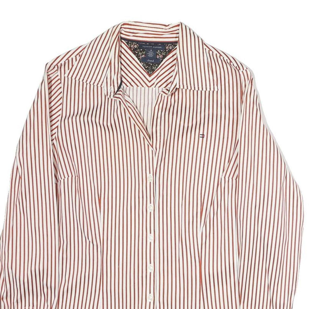 TOMMY HILFIGER Womens Red & White Striped Shirt S Button Cotton Classic Fit