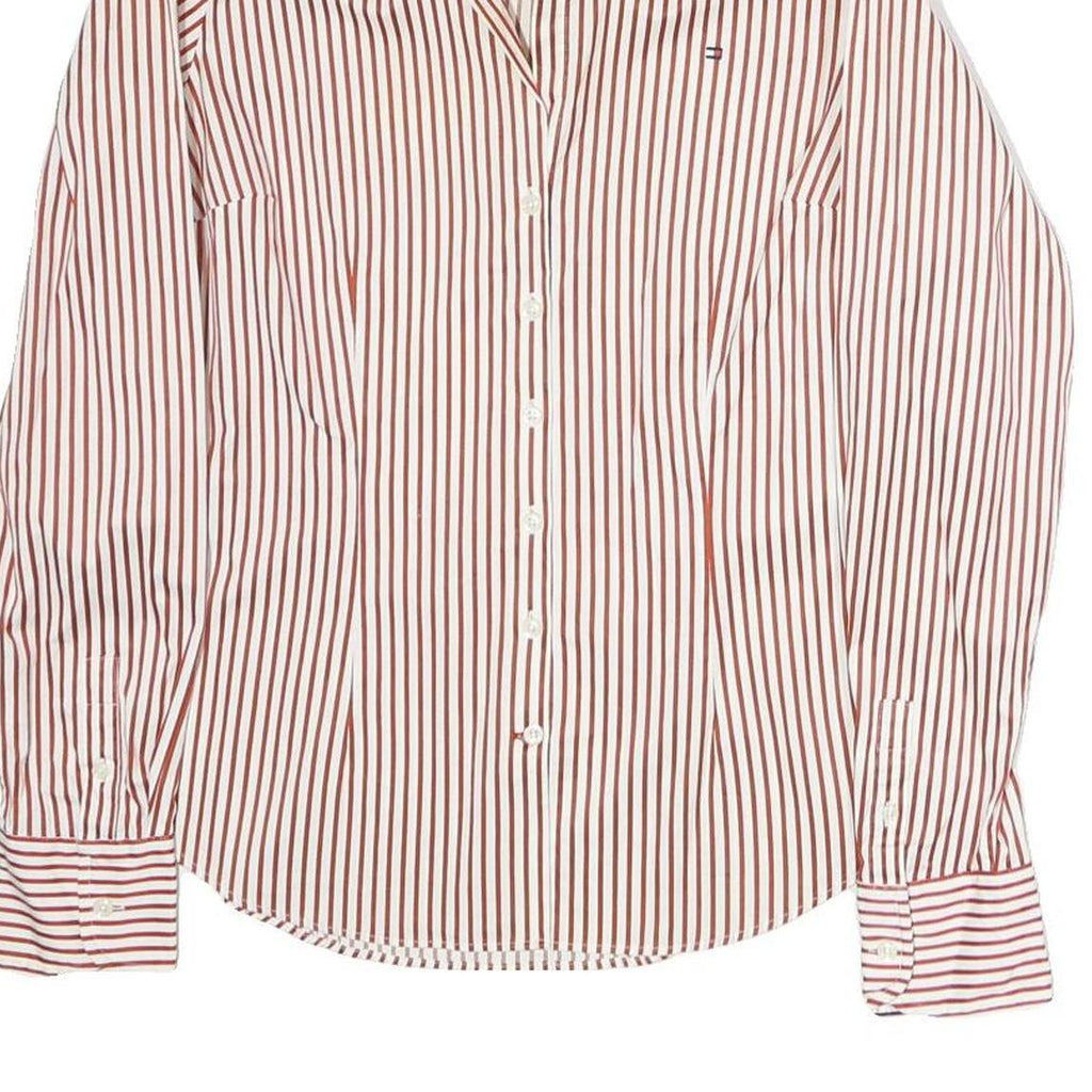 TOMMY HILFIGER Womens Red & White Striped Shirt S Button Cotton Classic Fit