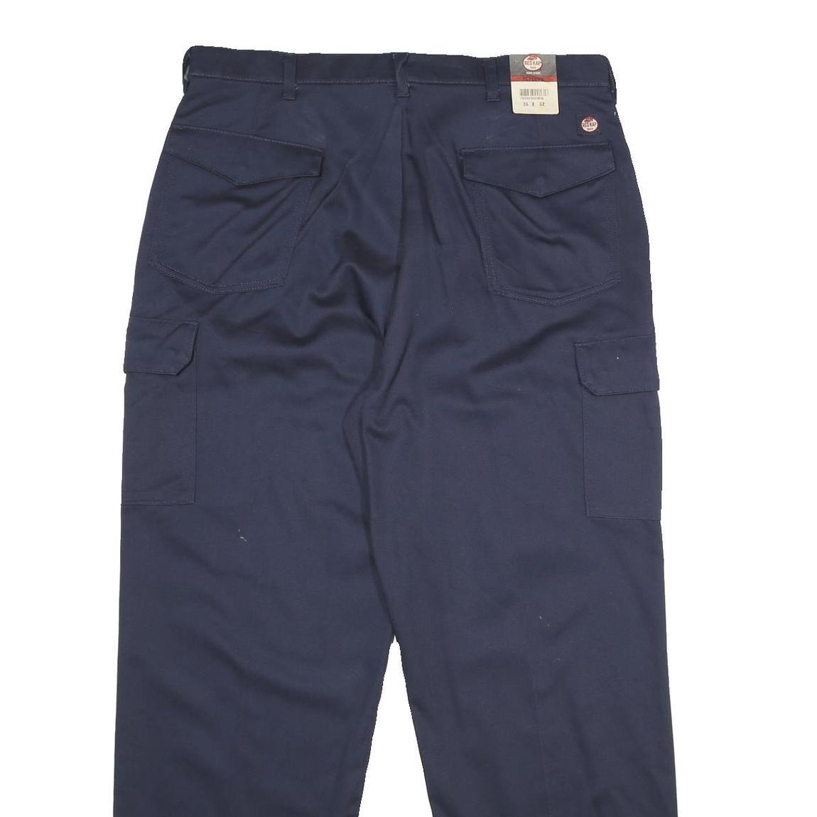 RED KAP Mens Polyester Blend Navy Blue Regular Cargo Trousers W36 L32 Workwear