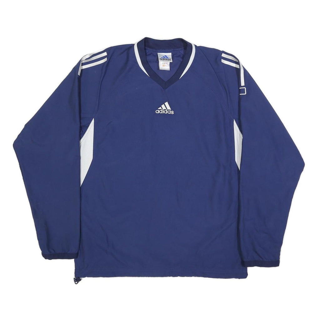ADIDAS Mens Blue & White V-Neck Sweatshirt M Polyester Blend Sporty Pullover