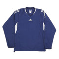 ADIDAS Mens Blue & White V-Neck Sweatshirt M Polyester Blend Sporty Pullover