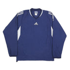 ADIDAS Mens Blue & White V-Neck Sweatshirt M Polyester Blend Sporty Pullover