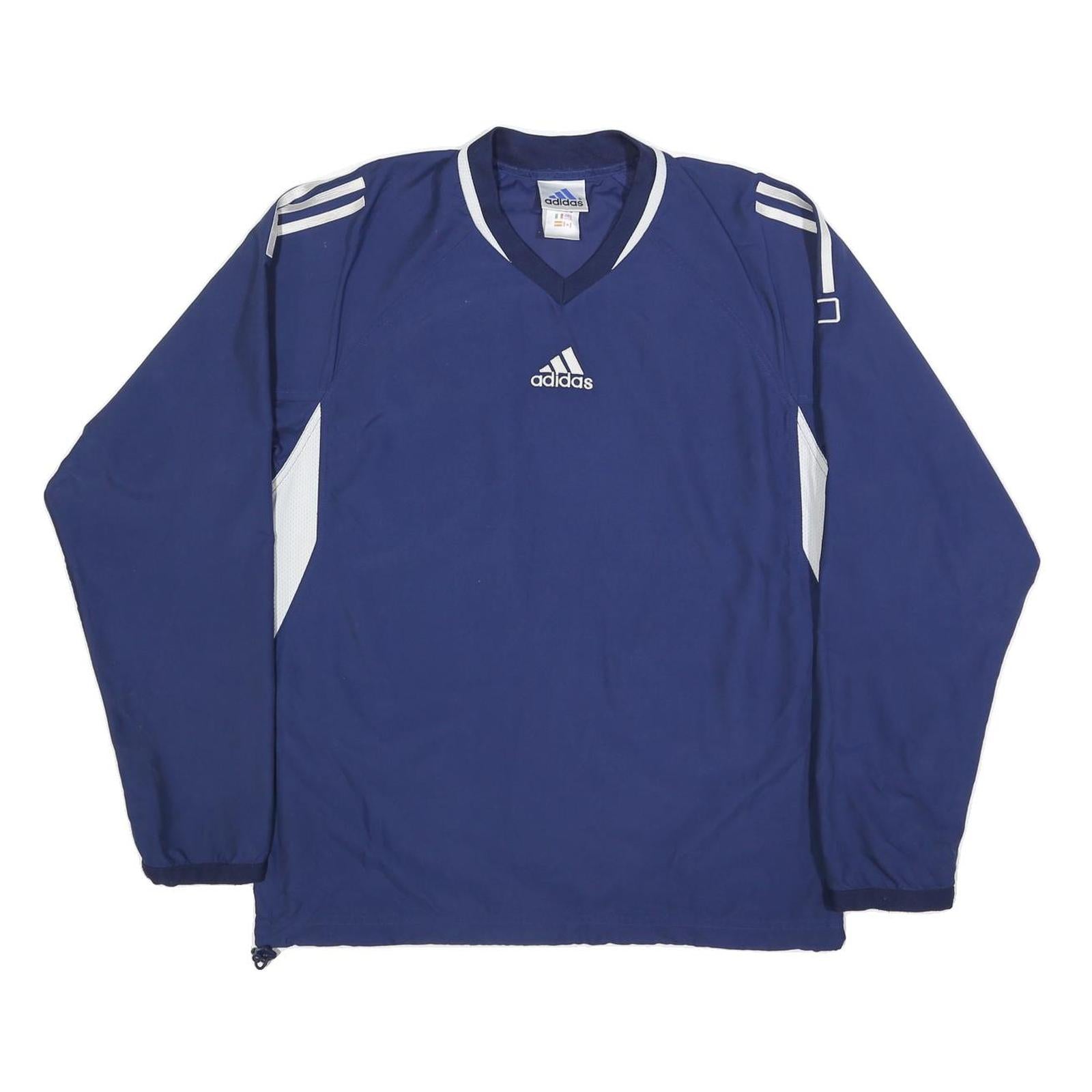ADIDAS Mens Blue & White V-Neck Sweatshirt M Polyester Blend Sporty Pullover