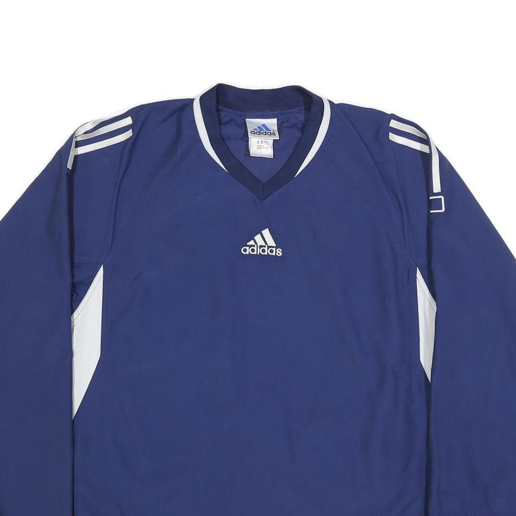 ADIDAS Mens Blue & White V-Neck Sweatshirt M Polyester Blend Sporty Pullover