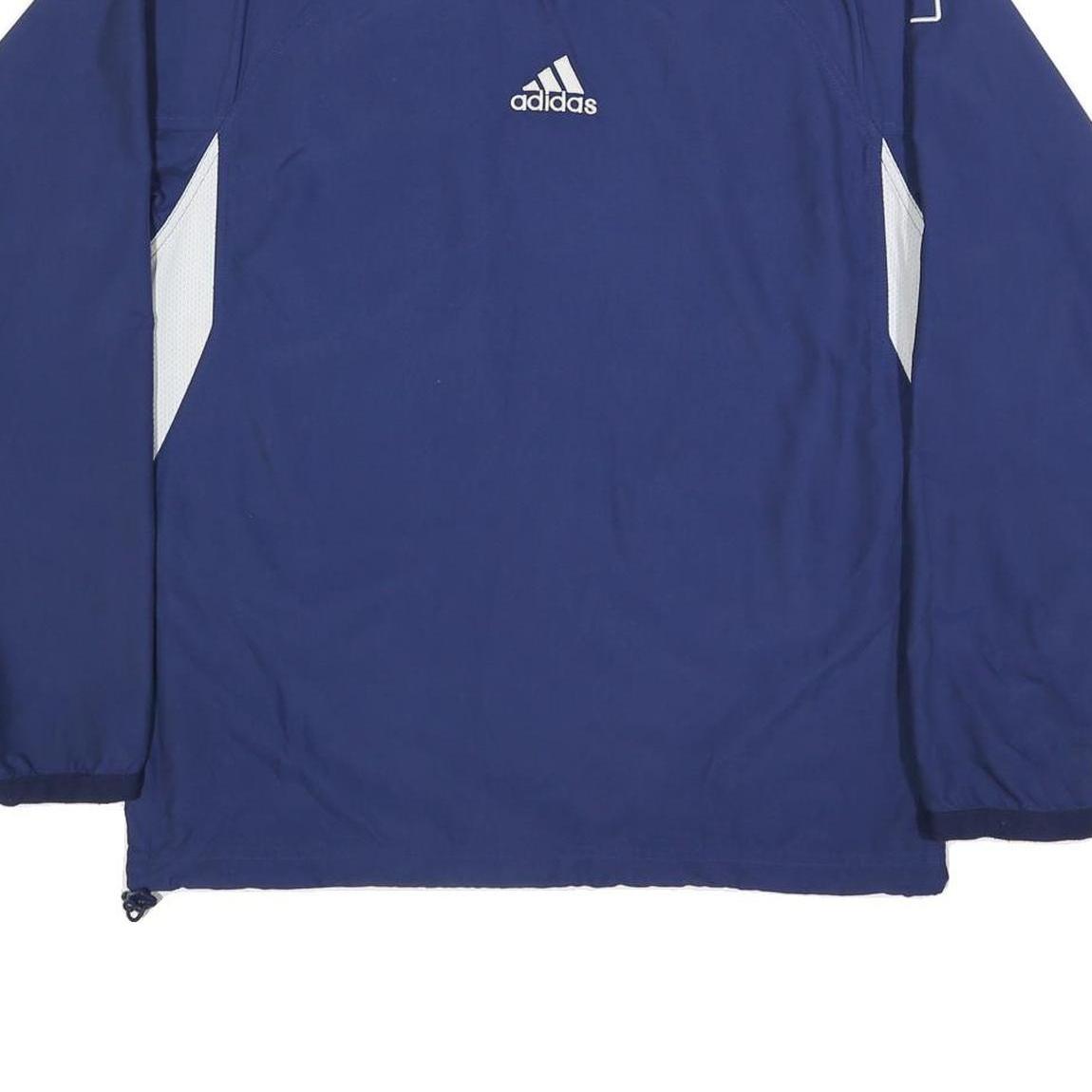 ADIDAS Mens Blue & White V-Neck Sweatshirt M Polyester Blend Sporty Pullover