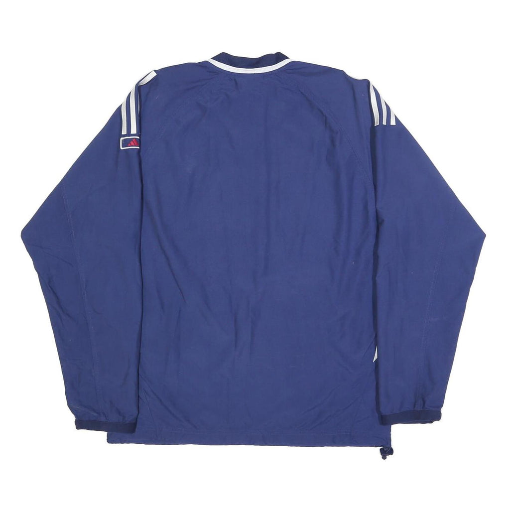 ADIDAS Mens Blue & White V-Neck Sweatshirt M Polyester Blend Sporty Pullover