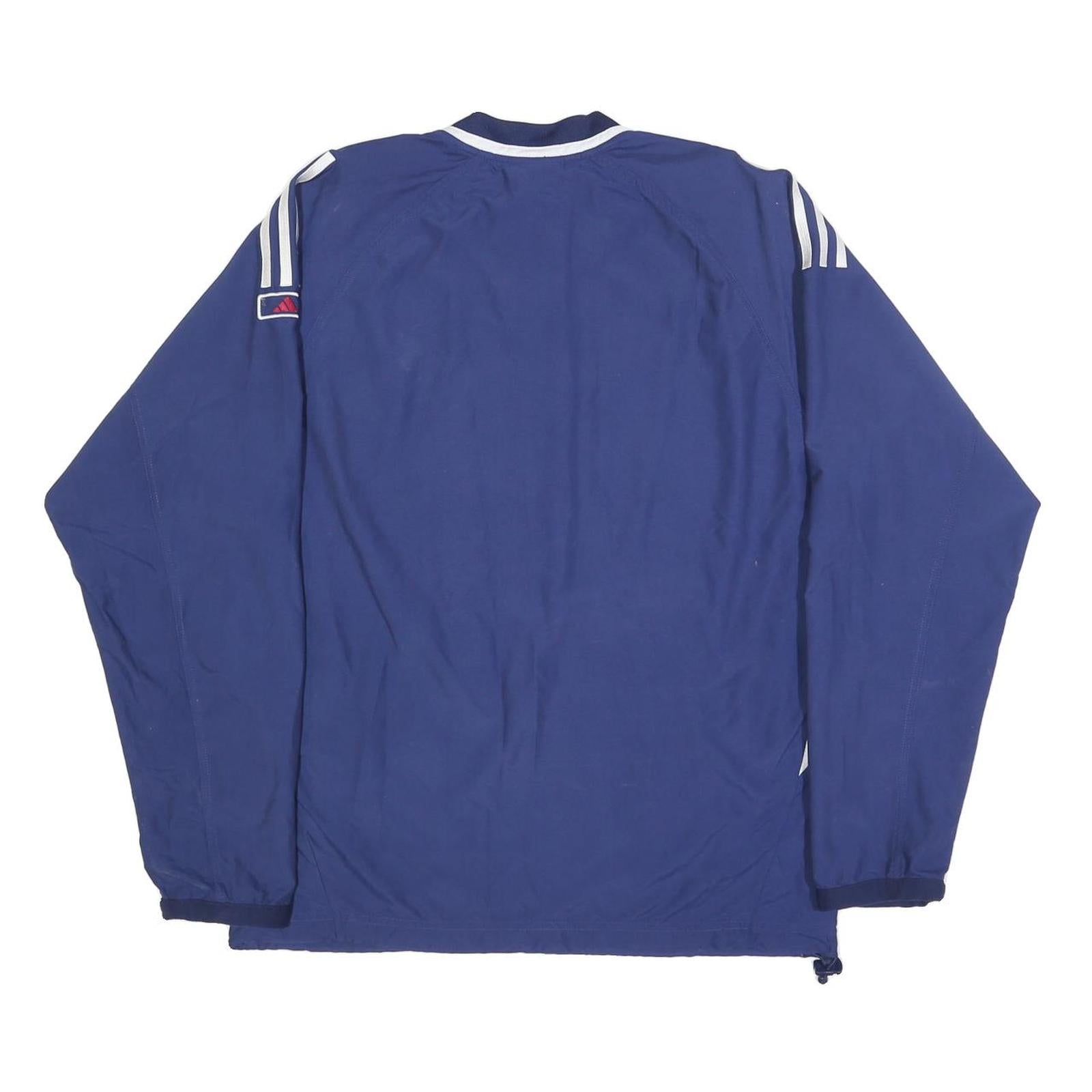 ADIDAS Mens Blue & White V-Neck Sweatshirt M Polyester Blend Sporty Pullover