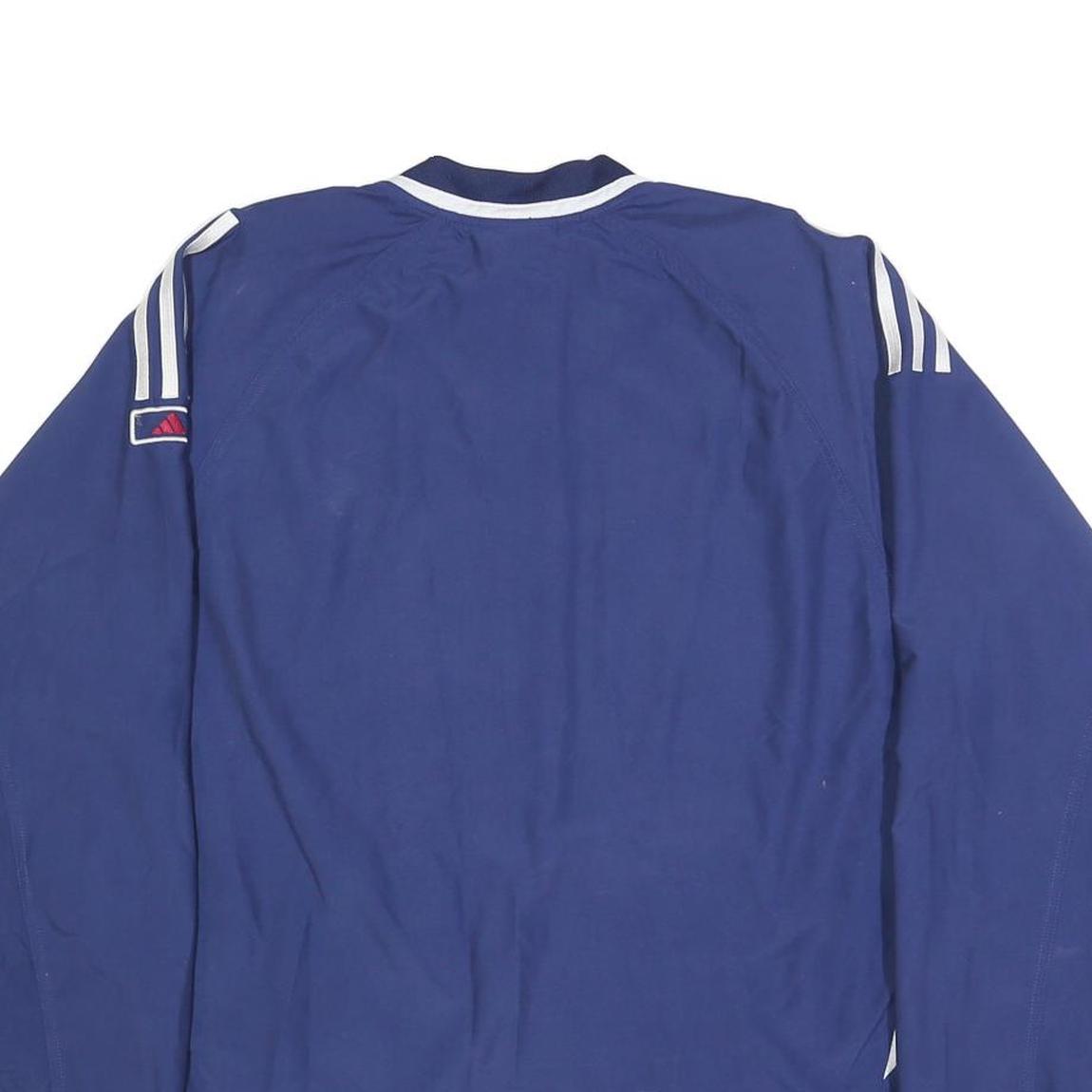 ADIDAS Mens Blue & White V-Neck Sweatshirt M Polyester Blend Sporty Pullover