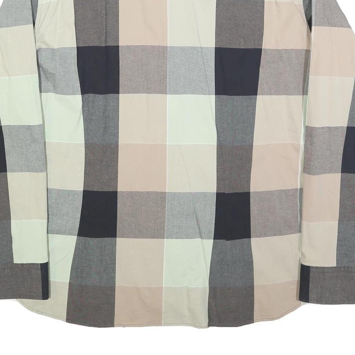 BOGNER Mens Beige & Grey Check Shirt XL Stylish Cotton Blend Long Sleeve