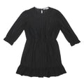 OASIS Womens Black Fit & Flare Cotton Blend Mini Dress Lace Detail Long Sleeve L