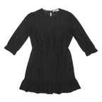 OASIS Womens Black Fit & Flare Cotton Blend Mini Dress Lace Detail Long Sleeve L