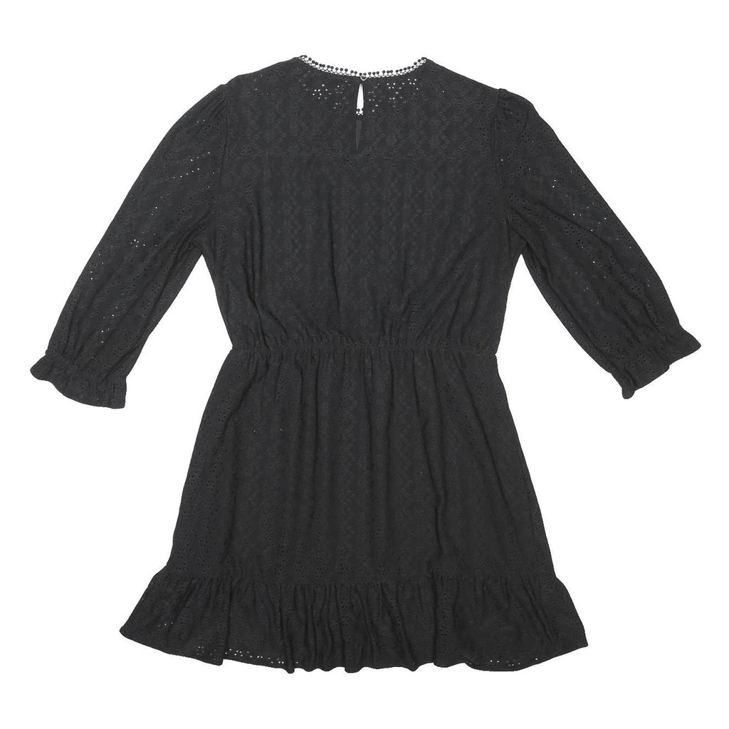 OASIS Womens Black Fit & Flare Cotton Blend Mini Dress Lace Detail Long Sleeve L