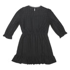 OASIS Womens Black Fit & Flare Cotton Blend Mini Dress Lace Detail Long Sleeve L