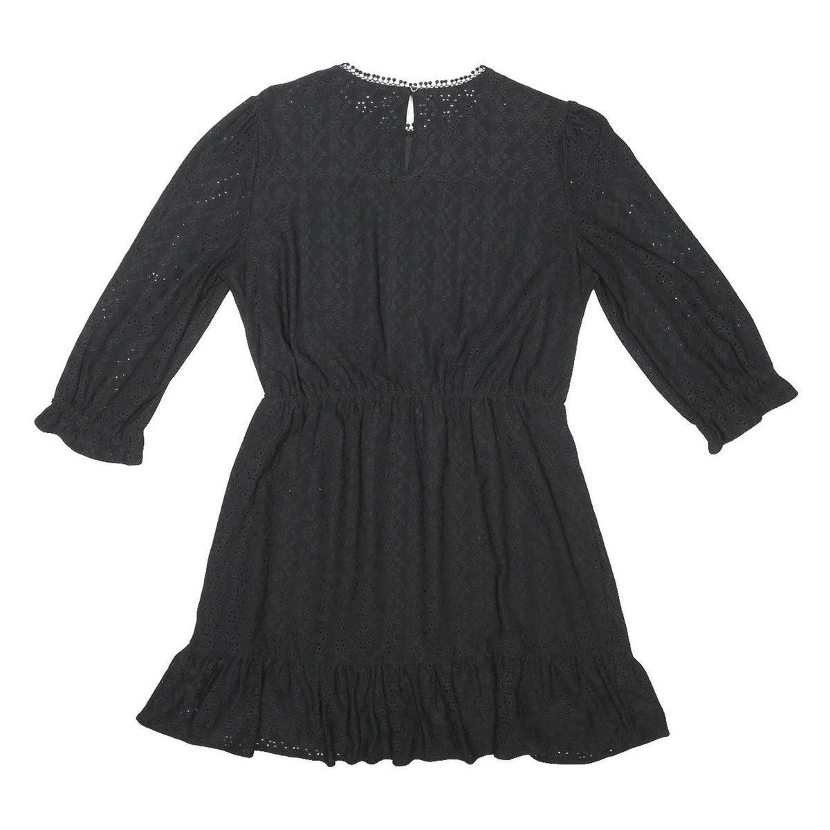 OASIS Womens Black Fit & Flare Cotton Blend Mini Dress Lace Detail Long Sleeve L