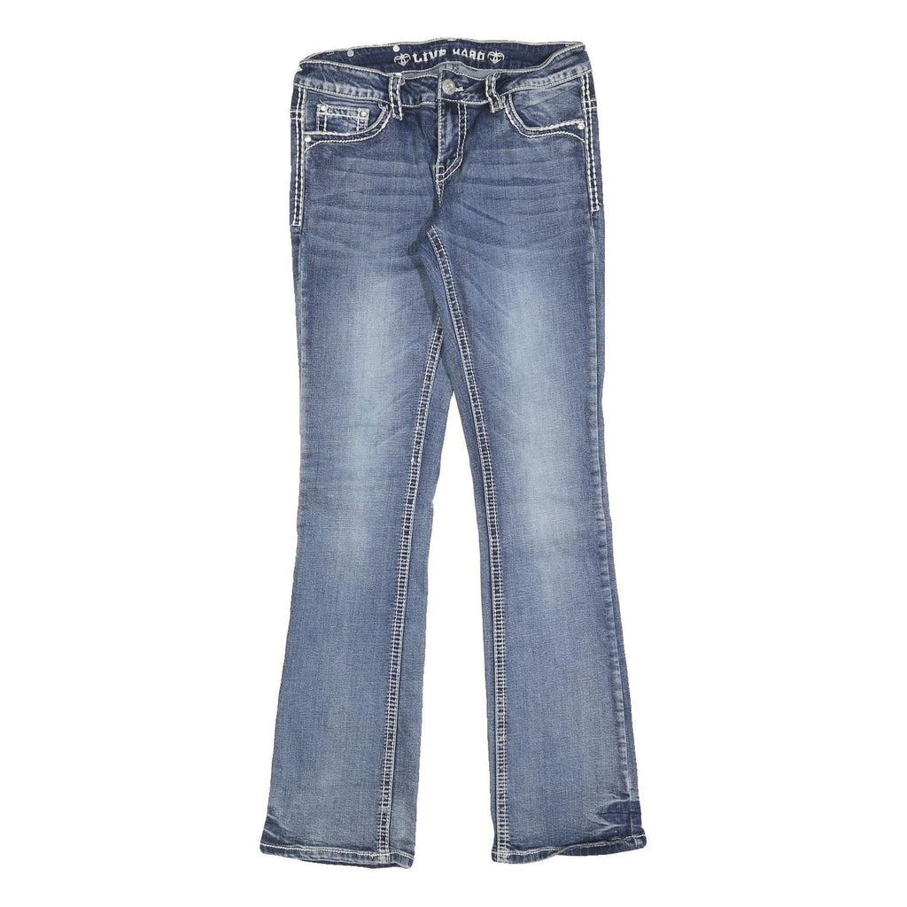 LIVE HARD Womens Slim Blue Denim Light Wash Jeans W30 L32 Stylish Contrast