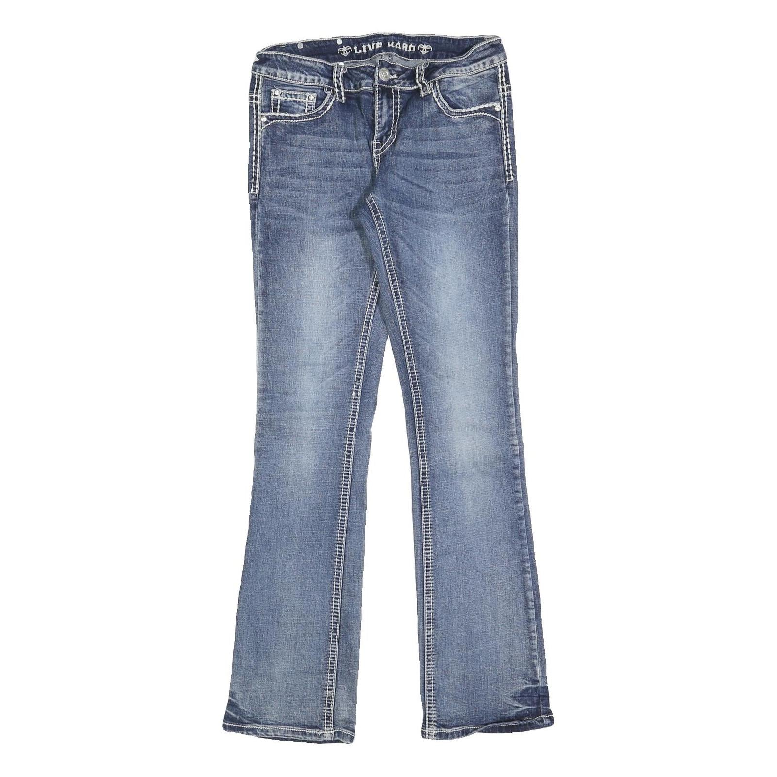 LIVE HARD Womens Slim Blue Denim Light Wash Jeans W30 L32 Stylish Contrast