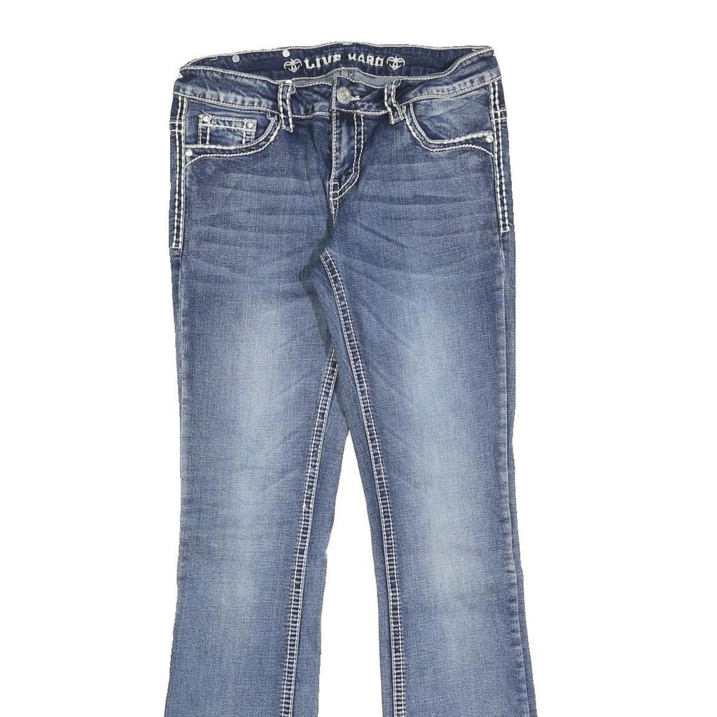 LIVE HARD Womens Slim Blue Denim Light Wash Jeans W30 L32 Stylish Contrast