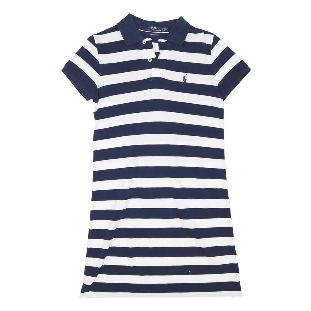 POLO RALPH LAUREN Womens Navy & White Striped Polo Dress Cotton Blend Short